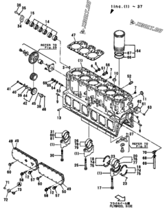 Двигатель Yanmar 6HALC, узел -  Блок цилиндров 