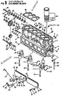  Двигатель Yanmar 6HAL-DT(A07), узел -  Блок цилиндров 