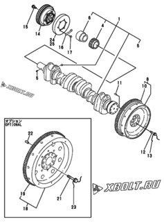  Двигатель Yanmar 6HAL2C, узел -  Коленвал и маховик 
