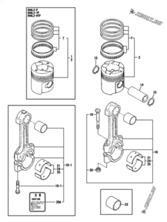  Двигатель Yanmar 6HAL2-TP, узел -  Поршень и шатун 