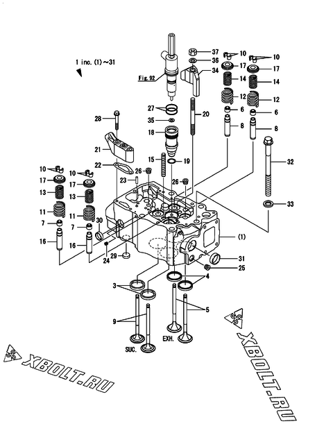  Головка блока цилиндров (ГБЦ) двигателя Yanmar AY40L-UT