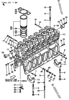  Двигатель Yanmar 6NY16L, узел -  Блок цилиндров 
