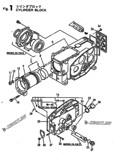  Двигатель Yanmar TF140-E, узел -  Блок цилиндров 