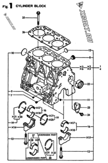  Двигатель Yanmar 3TN82TE-G1, узел -  Блок цилиндров 