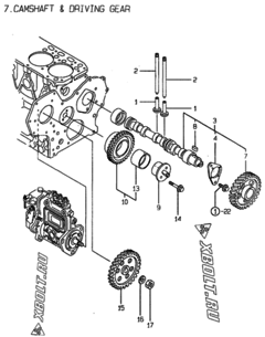  Двигатель Yanmar 3TN84E-S, узел -  Распредвал и приводная шестерня 