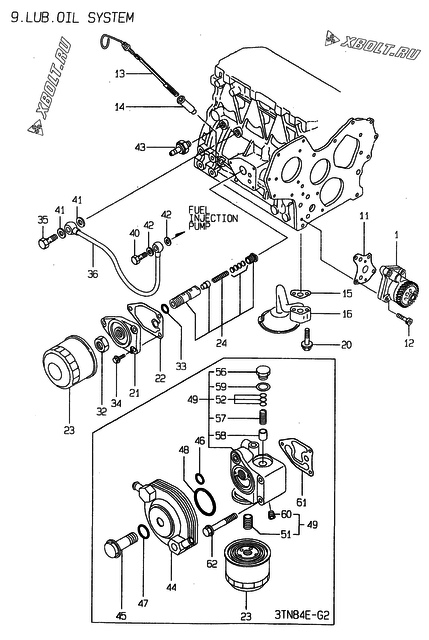  Система смазки двигателя Yanmar 3TN84E-G1