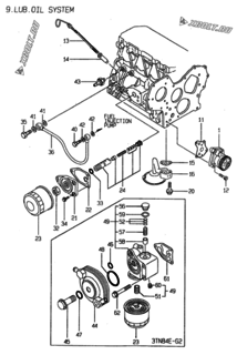  Двигатель Yanmar 3TN84E-G2, узел -  Система смазки 