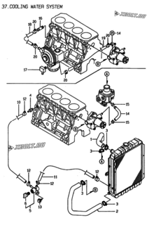  Двигатель Yanmar 4TN84TE-G2, узел -  Система водяного охлаждения 
