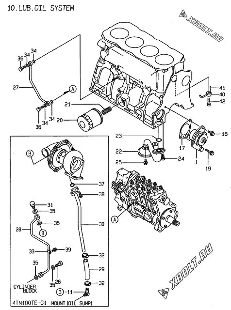 Система смазки двигателя Yanmar 4TN100E-G1