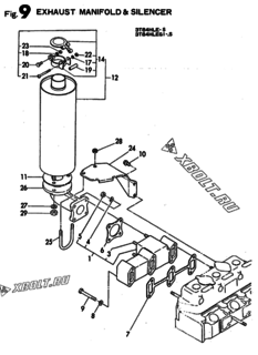  Двигатель Yanmar 3T84HLE-S, узел -  Выпускной коллектор 