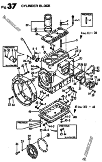  Двигатель Yanmar 3T90LE-TA, узел -  Блок цилиндров 