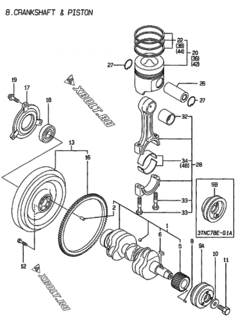  Двигатель Yanmar 3TNC78E-G1A, узел -  Коленвал и поршень 