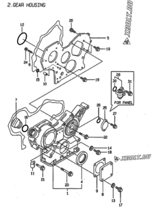  Двигатель Yanmar 4TNE84-G1A, узел -  Корпус редуктора 