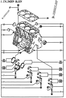  Двигатель Yanmar 3TNE84C-G1A, узел -  Блок цилиндров 