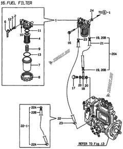  Двигатель Yanmar 3TNE84-G1A, узел -  Топливный фильтр 