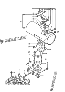  Двигатель Yanmar 3TNE68-G1A, узел -  Выпускной коллектор и глушитель 
