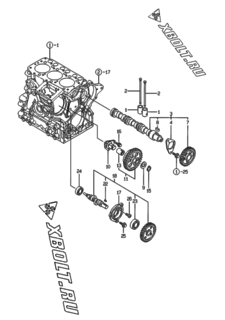  Двигатель Yanmar 3TNE68-SA, узел -  Распредвал и приводная шестерня 