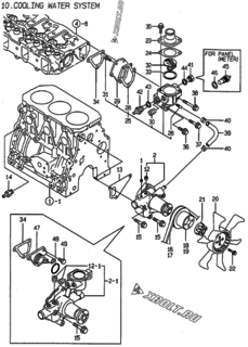  Двигатель Yanmar 3TNE88-G1A, узел -  Система водяного охлаждения 