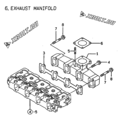  Двигатель Yanmar 4TNE94-SA, узел -  Выпускной коллектор 