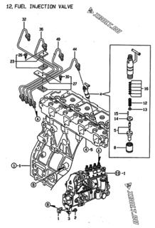  Двигатель Yanmar 4TNE94-G1A, узел -  Форсунка 