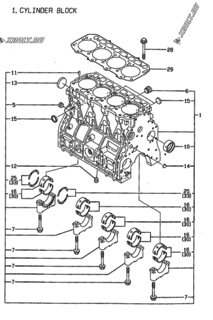  Двигатель Yanmar 4TNE98-SA, узел -  Блок цилиндров 