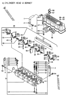  Двигатель Yanmar 4TNE98-G1A, узел -  Головка блока цилиндров (ГБЦ) 