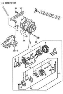  Двигатель Yanmar 4TNE98-G1A, узел -  Генератор 