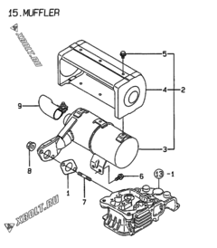  Двигатель Yanmar L60AE-D(EGTM, узел -  Глушитель 