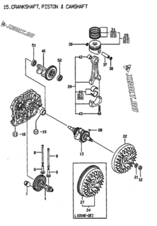  Двигатель Yanmar L100AE-DEI, узел -  Коленвал, поршень и распредвал 
