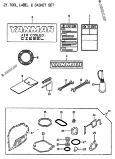  Двигатель Yanmar L100AE-DI, узел -  Инструменты, шильды и комплект прокладок 