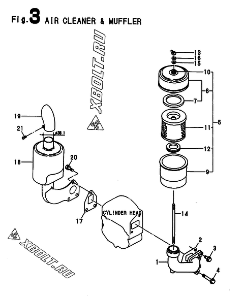  Воздушный фильтр и глушитель двигателя Yanmar TF90-M(E,H,L