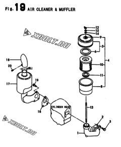  Двигатель Yanmar TF110M(E,H,L, узел -  Воздушный фильтр и глушитель 