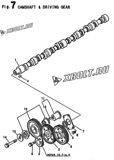  Двигатель Yanmar 6G135T-SE, узел -  Распредвал и приводная шестерня 