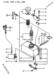  Двигатель Yanmar L100EE-DE, узел -  Топливный бак и топливопровод 