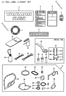  Двигатель Yanmar L100EE-DP, узел -  Инструменты, шильды и комплект прокладок 