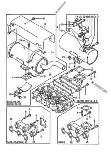  Двигатель Yanmar 3TNE78A-SA01, узел -  Выпускной коллектор и глушитель 