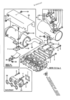  Двигатель Yanmar 3TNE82AG1A01, узел -  Выпускной коллектор и глушитель 