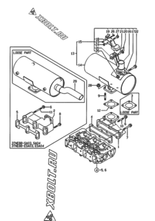  Двигатель Yanmar 3TNE88-ESA, узел -  Выпускной коллектор и глушитель 