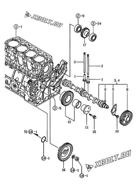  Распредвал и приводная шестерня двигателя Yanmar 4TNE106-SA