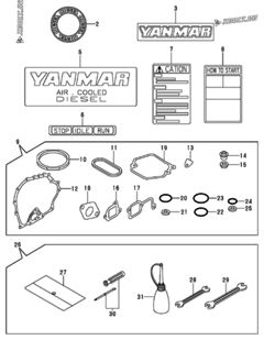  Двигатель Yanmar L48AE-DEGYC, узел -  Инструменты, шильды и комплект прокладок 