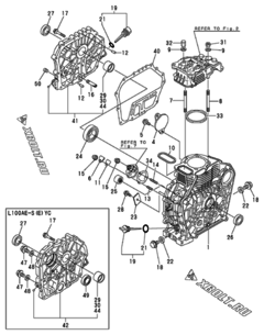  Двигатель Yanmar L100AES(E)YC, узел -  Блок цилиндров 