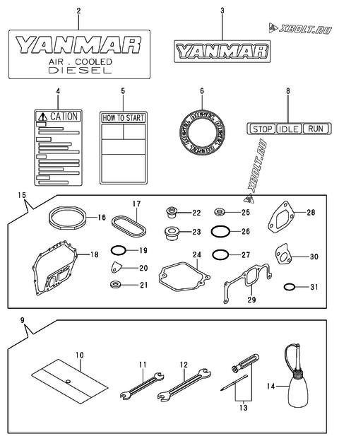  Инструменты, шильды и комплект прокладок двигателя Yanmar L100AE-DEGYC