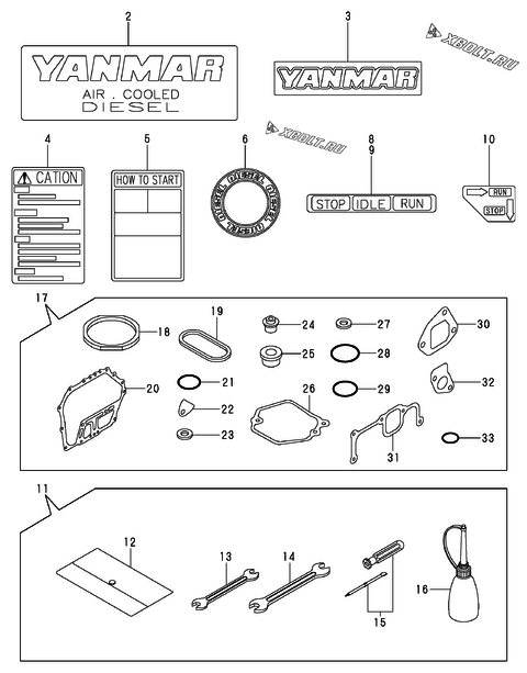  Инструменты, шильды и комплект прокладок двигателя Yanmar L100AEDE(P)T