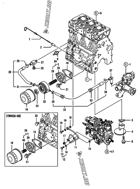  Система смазки двигателя Yanmar 3TNV82A-GGE