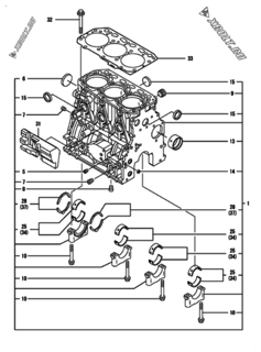  Двигатель Yanmar 3TNV88-DSA, узел -  Блок цилиндров 