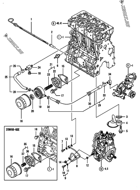  Система смазки двигателя Yanmar 3TNV88-DSA3