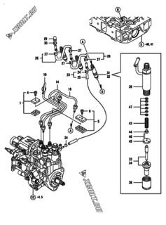  Двигатель Yanmar 3TNV88-DSA2, узел -  Форсунка 