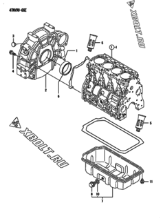  Двигатель Yanmar 4TNV98-GGE, узел -  Маховик с кожухом и масляным картером 