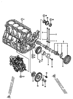  Двигатель Yanmar 4TNV98-NSA2, узел -  Распредвал и приводная шестерня 