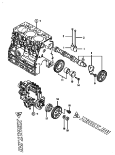  Двигатель Yanmar 3TNV70-NBK, узел -  Распредвал и приводная шестерня 